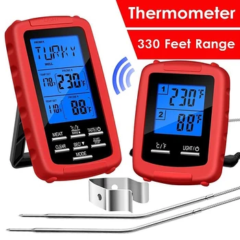 

LCD Digital Kitchen BBQ Thermometer Dual Probe Detection Cooking Barbecue Grill Meat Detector 330ft Wireless Remote