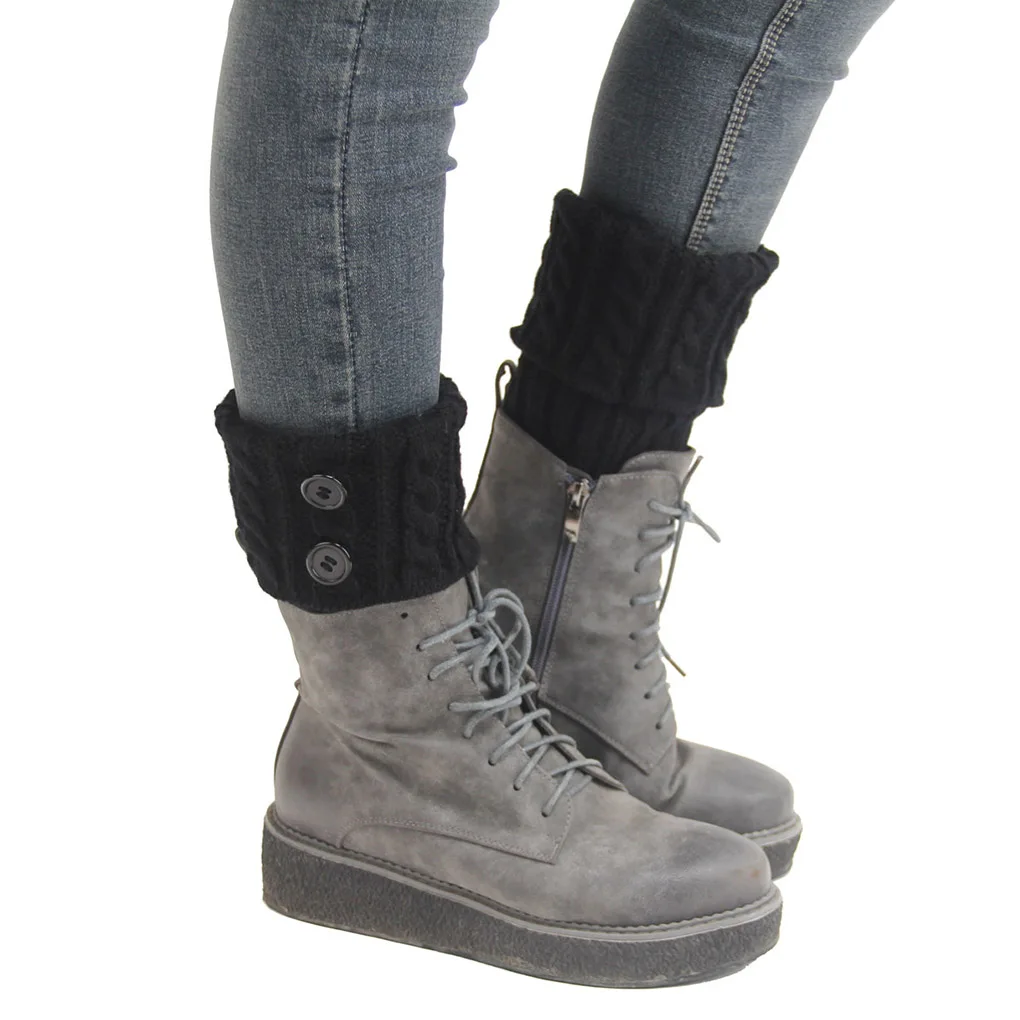 Description Picture 4 of item1 Pair Women Short Button Crochet Leg Warmers Winter Fall Knit Boot Cuffs Socks Boot Warmers Boot Toppers Gaiters