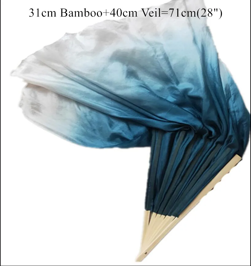31cm 40cm veil Белый темно-синий градиент настоящий шелк веер вуаль два слоя двойной вентилятор Пара Китайский Yangko квадратные реквизиты для танцев 20 дюймов - Цвет: 31cm 40cm veil