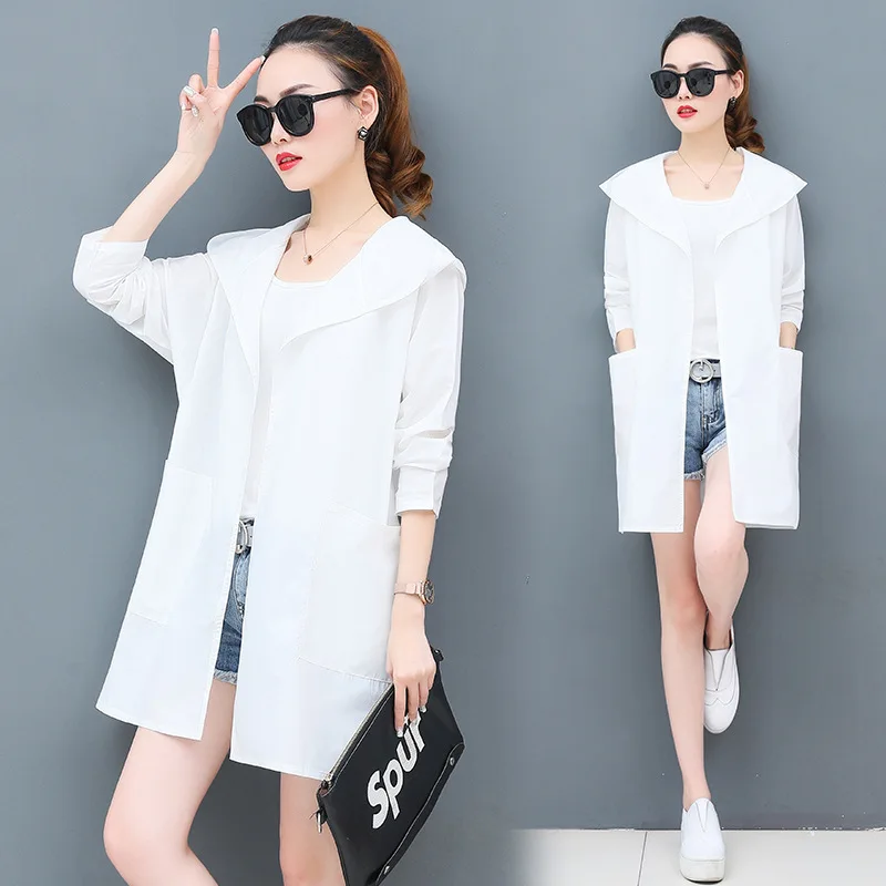

South Korea WOMEN'S Dress 2019 Summer New Style Solid Color Thin Simple Slimming Versatile Loose-Fit Medium-length Sunscreen Coa
