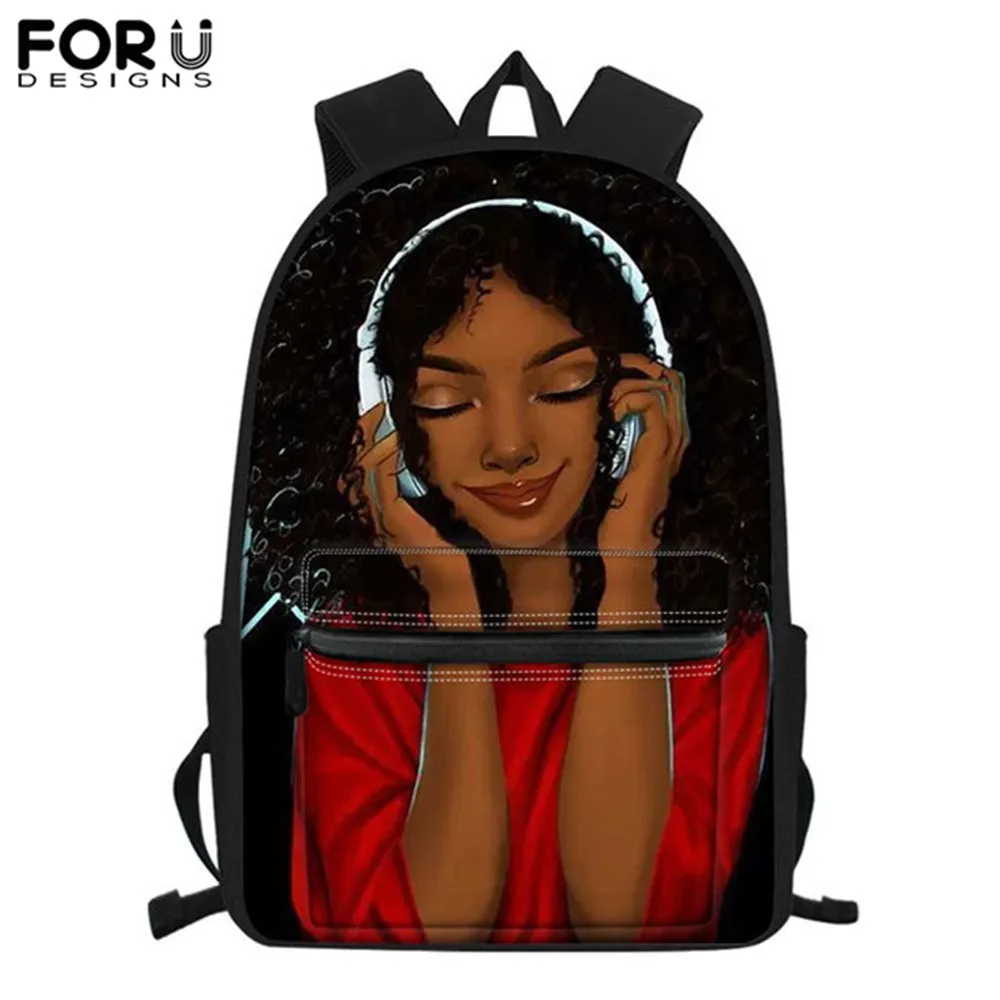 FORUDESIGNS/школьные рюкзаки для девочек, черный дизайн, Африканский принт, женский рюкзак, детские школьные сумки, детская школьная сумка для начальной школы