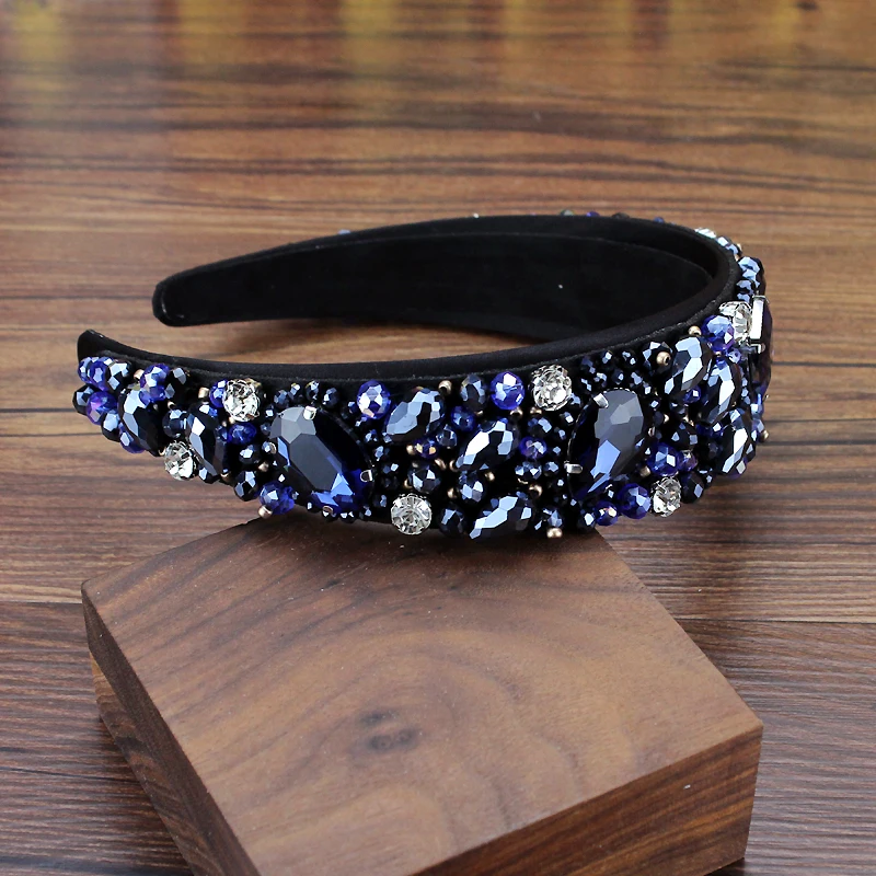 Handmade Vintage Navy Crystal Beaded Wedding Headbands Rhinestone Bridal Hair Accessories For Women hair accessory,bridal headwear