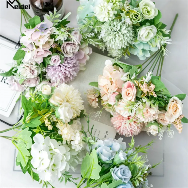 【Limited-time offer】 Meldel Artificial Peony Flowers Silk Bouquet for Wedding Decoration Small Rose Flowers Home Decor DIY Faux Rose Peony Flore.