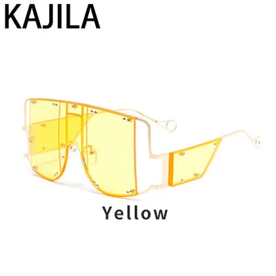 Yellow Квадратные Солнцезащитные очки Рианны больших размеров, женские солнцезащитные очки с оправой из сплава, трендовые женские очки UV400 oculos de sol feminino 2096 - Цвет линз: Yellow