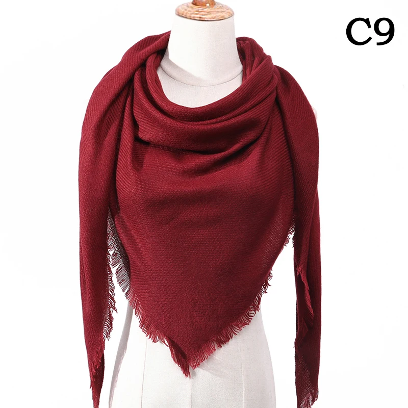 Теплый шарф в клетку роскошный брендовый зимний шарф для женщин, вязаные клетчатые женский шарфы, треугольные шали, теплые кашемировые шарфы из пашмины - Цвет: C9