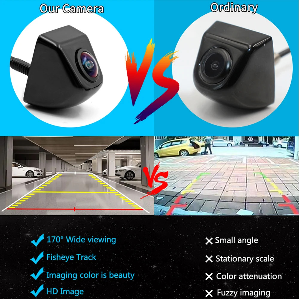 170 Degree car Fisheye Lens Vehicle Backup Camera Car Rear View Reverse Trajectory Camera with Dynamic Guide Line Metal Shell