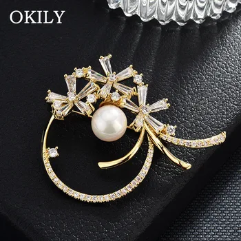 

Trendy Inlaid Zircon Garland With Pearl Brooches for Women Wedding Clothing Jewelry Accessories Elegant Delicate Brooch Pin