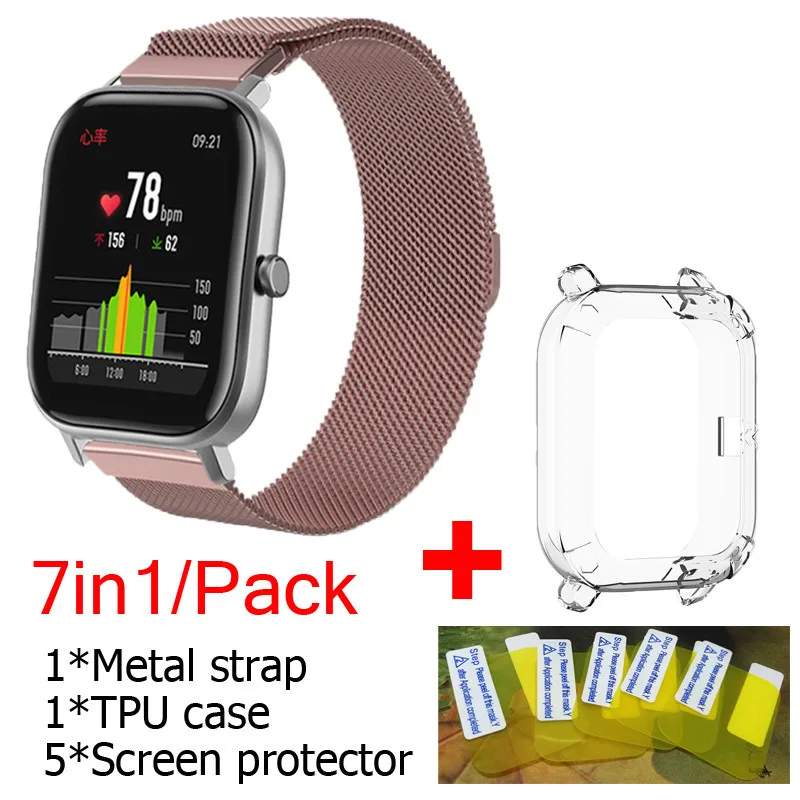 7в1 металлический ремень для huami amazfit GTS ремешок крепкий Магнитный привлекательный ремешок для часов браслет TPU чехол Защитная пленка для экрана