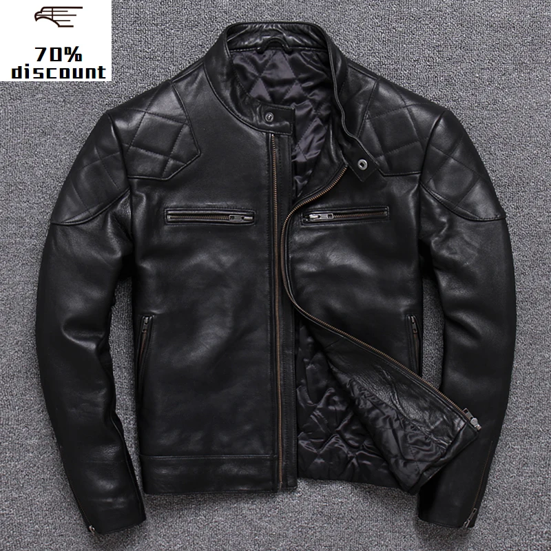 

2020 New Men Genuine leather jacket Men's short stand collar, autumn and winter plus cotton layer sheep skin oversized coat