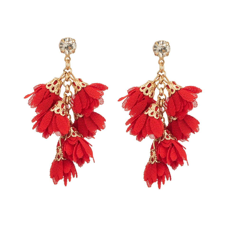 

Charming Bohemian Colorful Crystal with Cloth Flower Dangling Earrings For Women Accessories Jewelries 2019 Fashion accessories