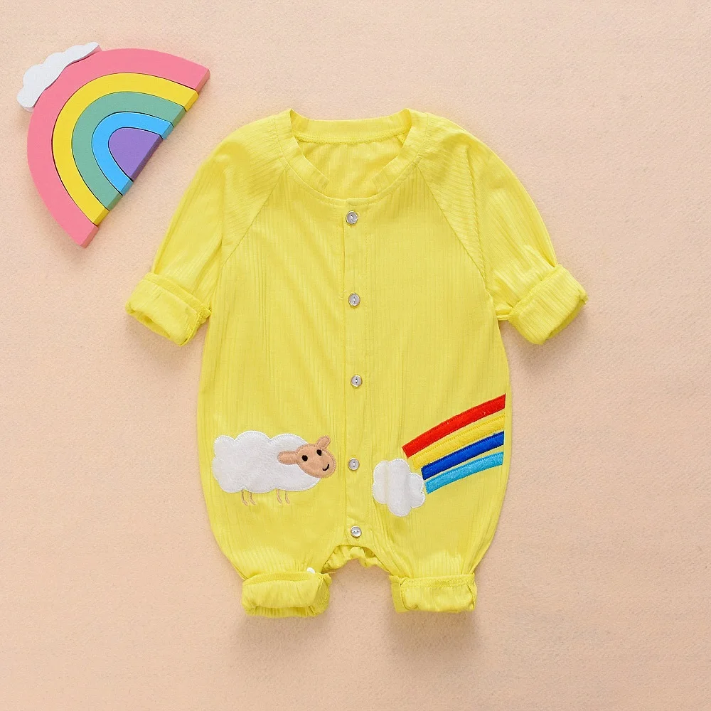 New Newborn Baby Girls Rainbow Colorful Printed Long Sleeve Winter Cotton Romper Kid Jumpsuit Playsuit Outfits Clothing 0-24M