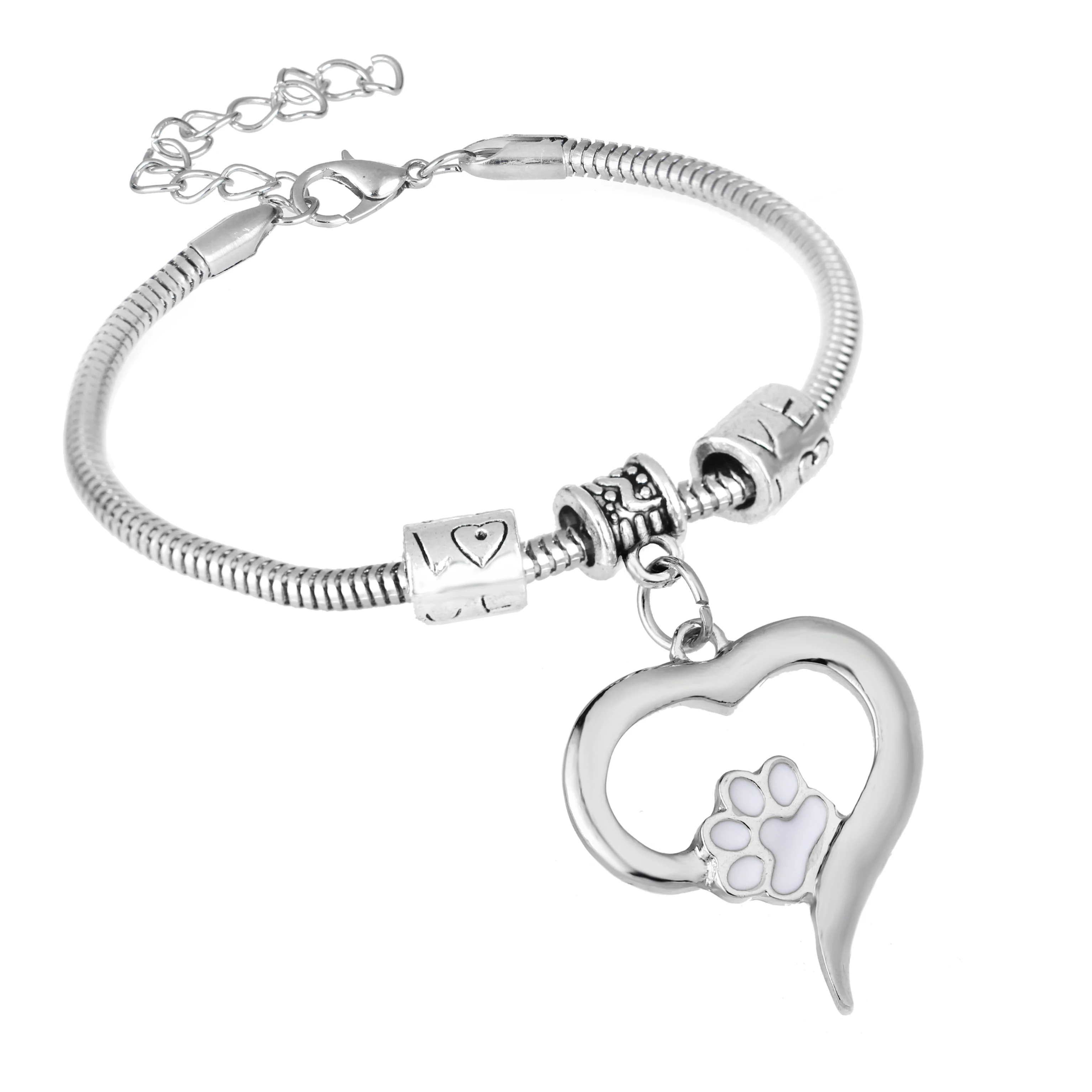 12 шт. Белый Эмаль лапа домашнего животного браслеты с надписями привлекательные подвески в виде сердечек кулон животные собака кошка женщины девушки лучшие друзья браслеты Подарки Горячие
