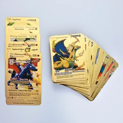 Cartes Pokemon en métal doux, 54 pièces, or argent, jeu anglais Vmax Gx Charizard, Collection, boîtes Pikachu, jouet pour garçons 