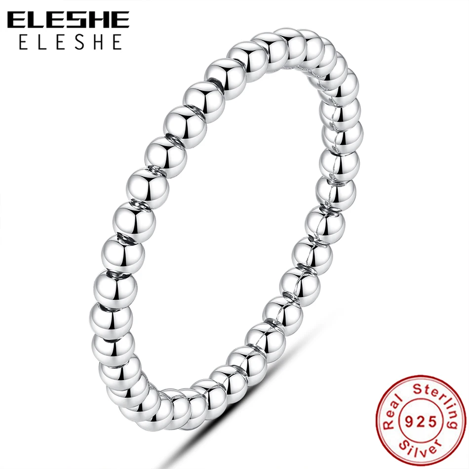 

ELESHE New Fashion Finger Rings Clear CZ Crystal Bead Rings Female 925 Sterling Silver Ring for Women Wedding Authentic Jewelry