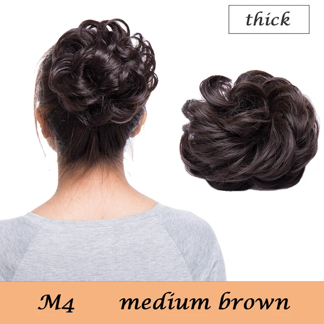 HAIRRO 80g Straight Donut Chignon Hairpieces Synthetic Ombre Elastic Updo Chignon Fluffy Messy Scrunchies Hair Bun For Women medium brown-38g
