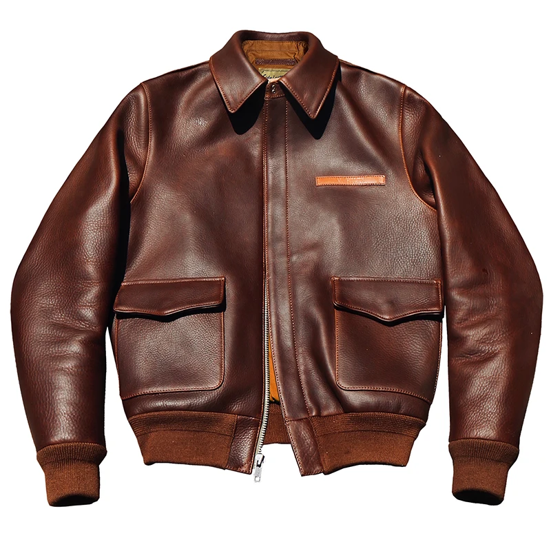 YR!Free shipping.No.1 classic style Us Air force leather jacket.A-2 leather coat.Super heavy 1.4-1.8mm thickness cowhide.Luxury mens cowhide jacket Genuine Leather