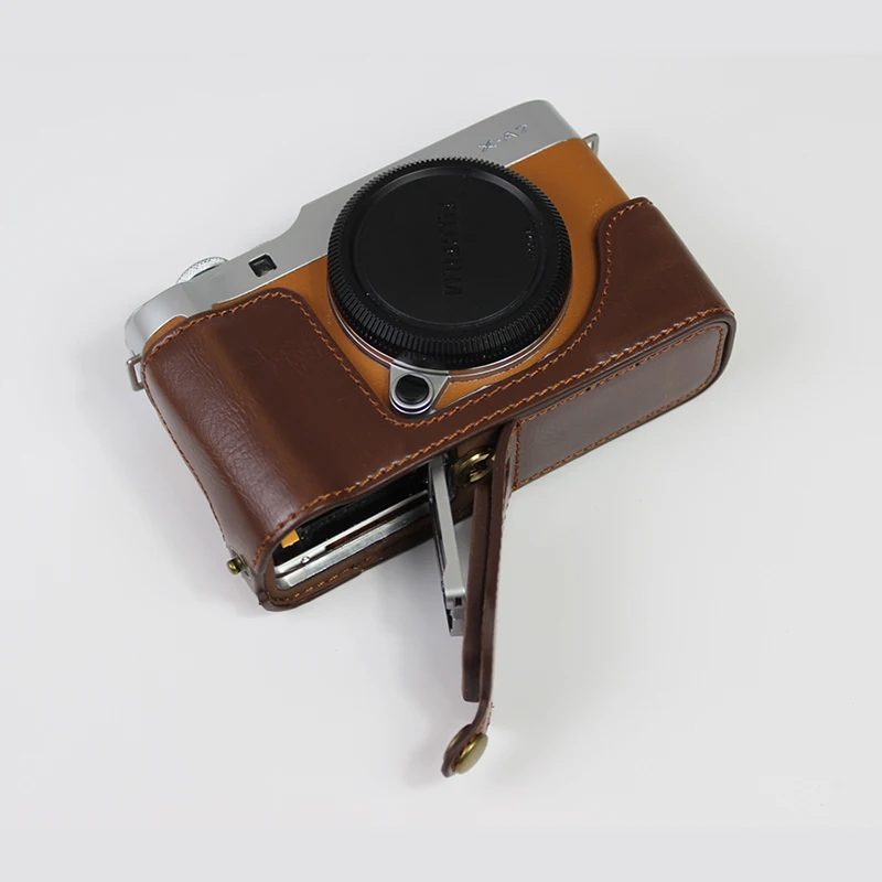 Чехол из искусственной кожи на половину, чехол для камеры Fujifilm X-A7 Fuji XA7 XA-7, защитный корпус с отверстием для батареи - Цвет: Coffee