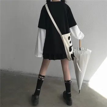 

Autumn and winter women's sweater 2020 new Korean loose long sleeve splicing fake two medium and long cartoon panda top fashion