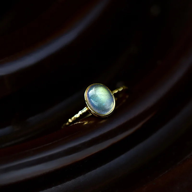 LAMOON 925 Sterling Silver Ring For Women Ellipse Labradorite Gemstone 14k Gold Plated Fine Jewelry Simple Style LMRI136 | Украшения и