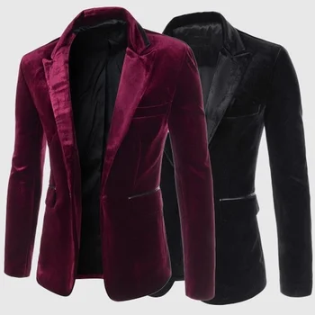 

ZOGAA Men Burgundy Velvet Jacket 2020 Brand New Slim Fit Men coat Single Button Wedding Formal Business Dress men casual blazer