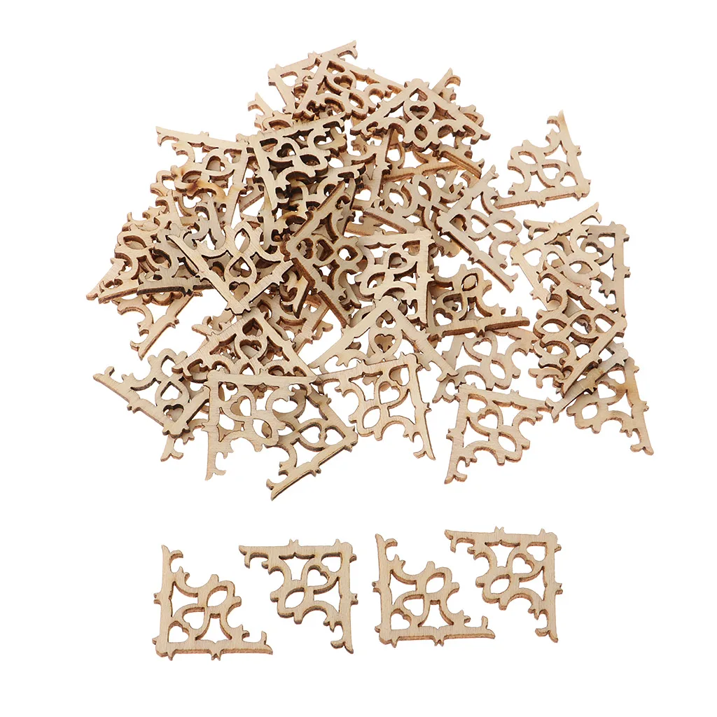 100 Pieces Angle Flower Wooden Pieces for Crafts Wood Cutout Wedding Craft Embellishments Decoration Party Supplies