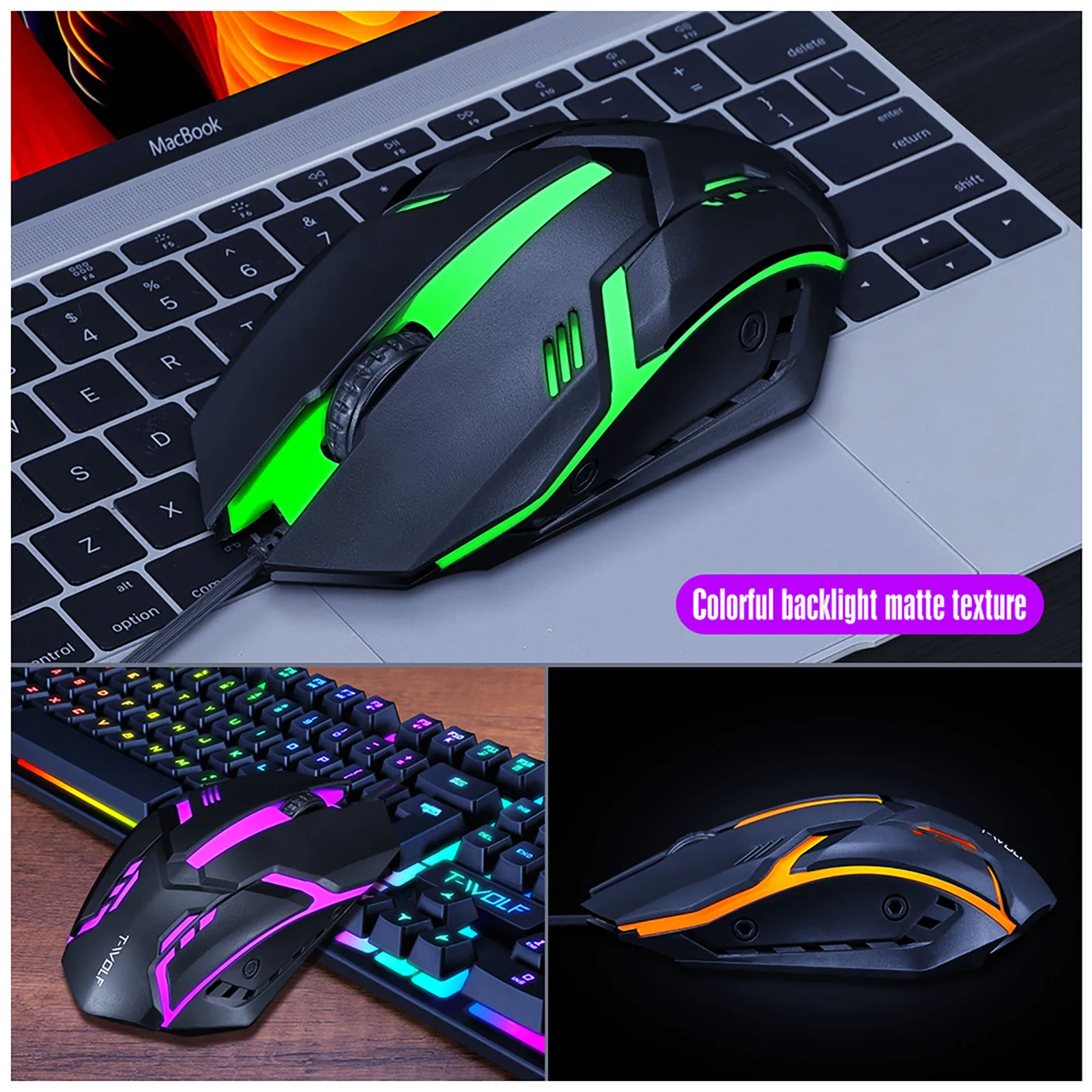 Fashion TF200 Rainbow Backlight Usb Ergonomic Gaming Keyboard and Mouse Set Gaming keyboard Wired Gaming Mouse Kit 104 Keycaps