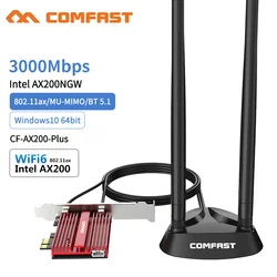 Placa de rede pci e de banda dupla 3000mbps, placa de rede para ax200ngw pcie 6 placas 802.11 ac/ax bluetooth win10 dsdesktop ax200 plus