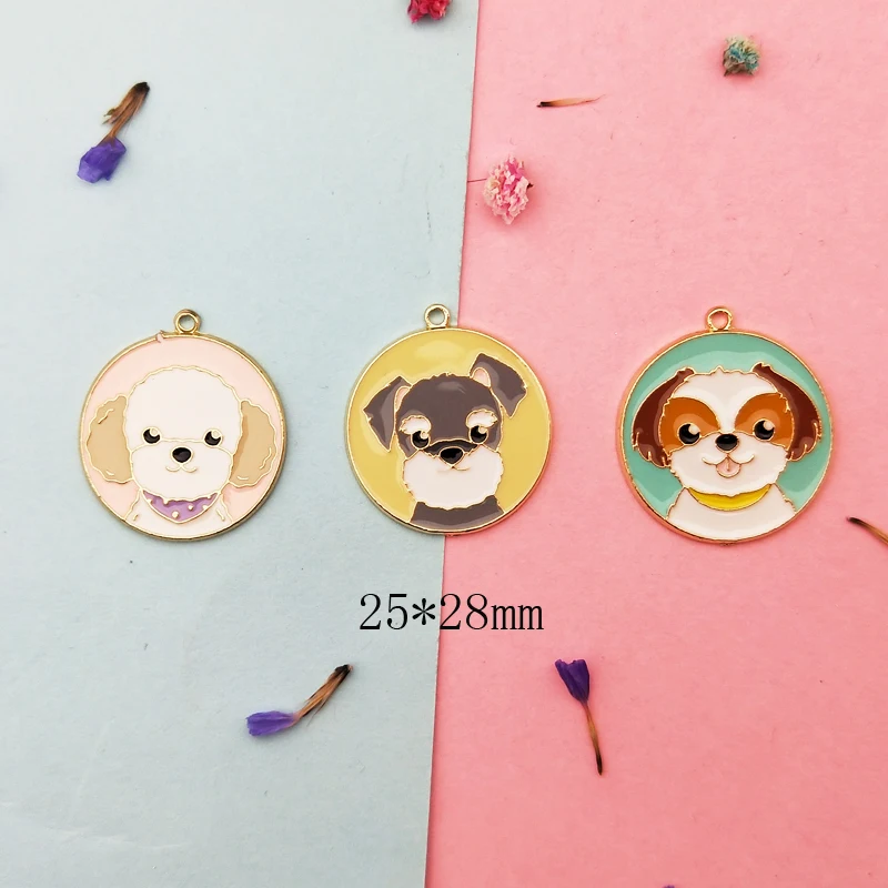 10 шт. Пёс из мультфильма эмали Charms модное круглый Форма Puggy Подвеска из сплава для творчества, рукоделие, браслет, Цепочки и ожерелья ювелирные изделия аксессуары FX256