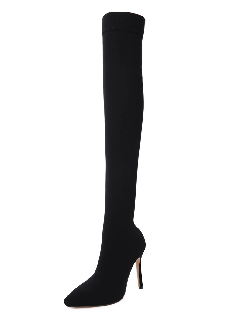 Новые модные женские носки со стразами на высоком каблуке, стрейчевая ткань, сексуальные сапоги выше колена, размер 35-42