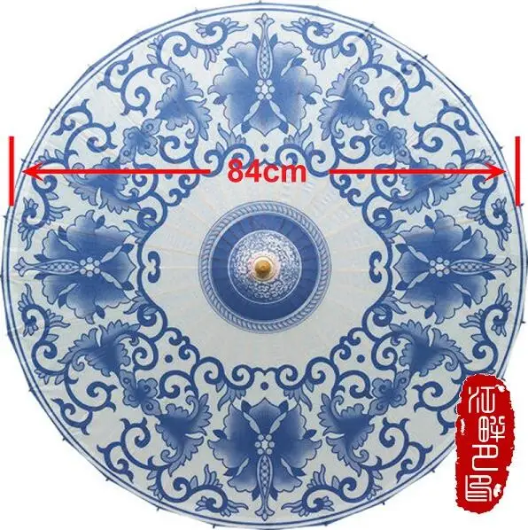 Diameter 84CM Китайский Синий и белый цветок бумажный зонтик для женщин традиционный танец зонтик японский масло бумага реквизит paraguas - Цвет: Diameter 84CM