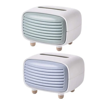 

2 Pcs Creative Radio Tissue Box ABS Living Room Chic Paper Towel Storage Box - Green & Blue