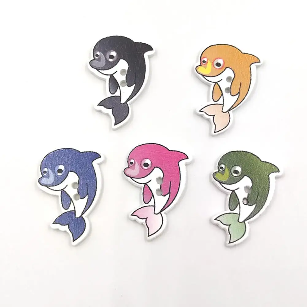 

50Pcs Dolphin Painted Wooden Buttons for Craft DIY Scrapbooking Decor 2 Holes Buttons Wood Buttons Handwork Sewing Accessories