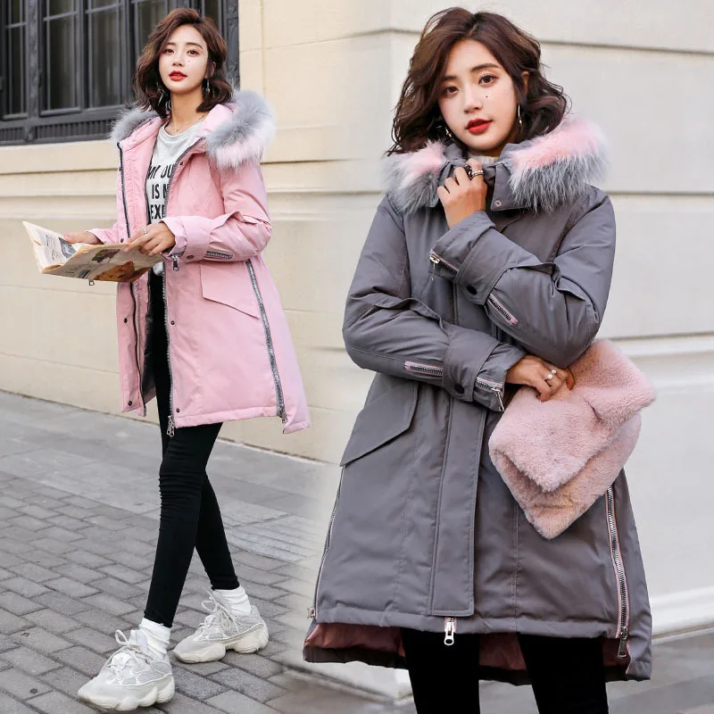 

Photo Shoot 2018 New Style Winter Down Jacket Women's Korean-style Mid-length Large Fur Collar Fashion Elegant Cotton Coat INS