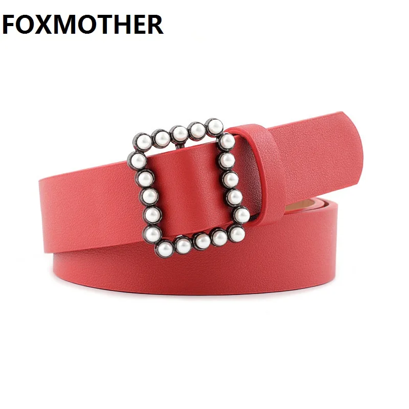 FOXMOTHER/ женские ремни из искусственной кожи с жемчужной пряжкой, декоративные женские черные, белые, розовые пояса