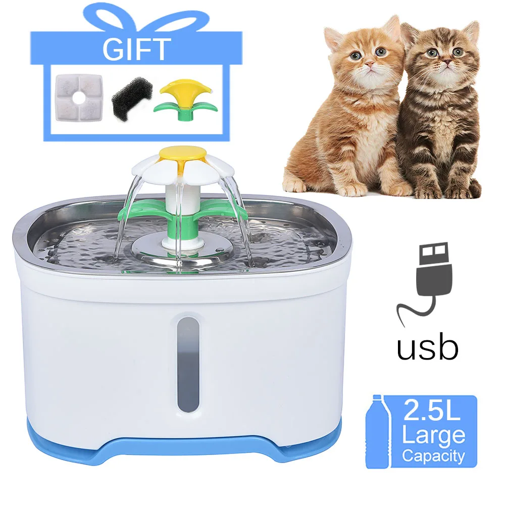 Автоматический кошачий фонтан для домашних животных, диспенсер для воды, большая Весенняя поилка для кошек, автоматический питательный фильтр для питья - Цвет: USB