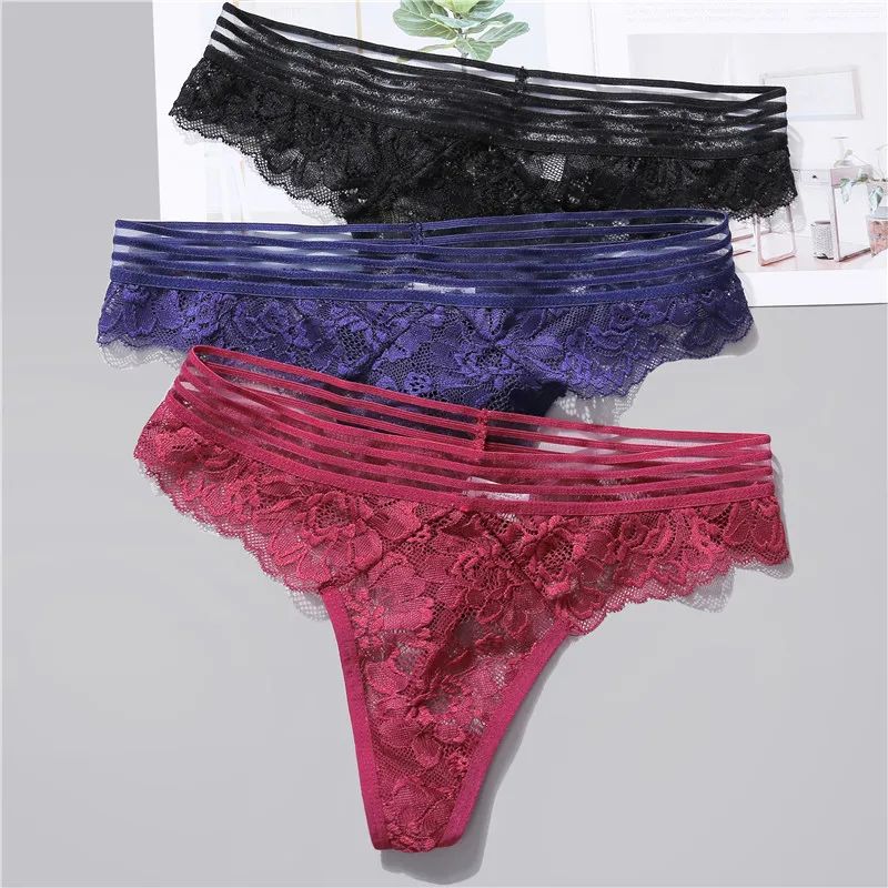 Lace G-String Sexy Women Thong Lace floral Panties Low Waist T-back Panty Fashion Organza Bikini Underwear Female Lingerie M-XL