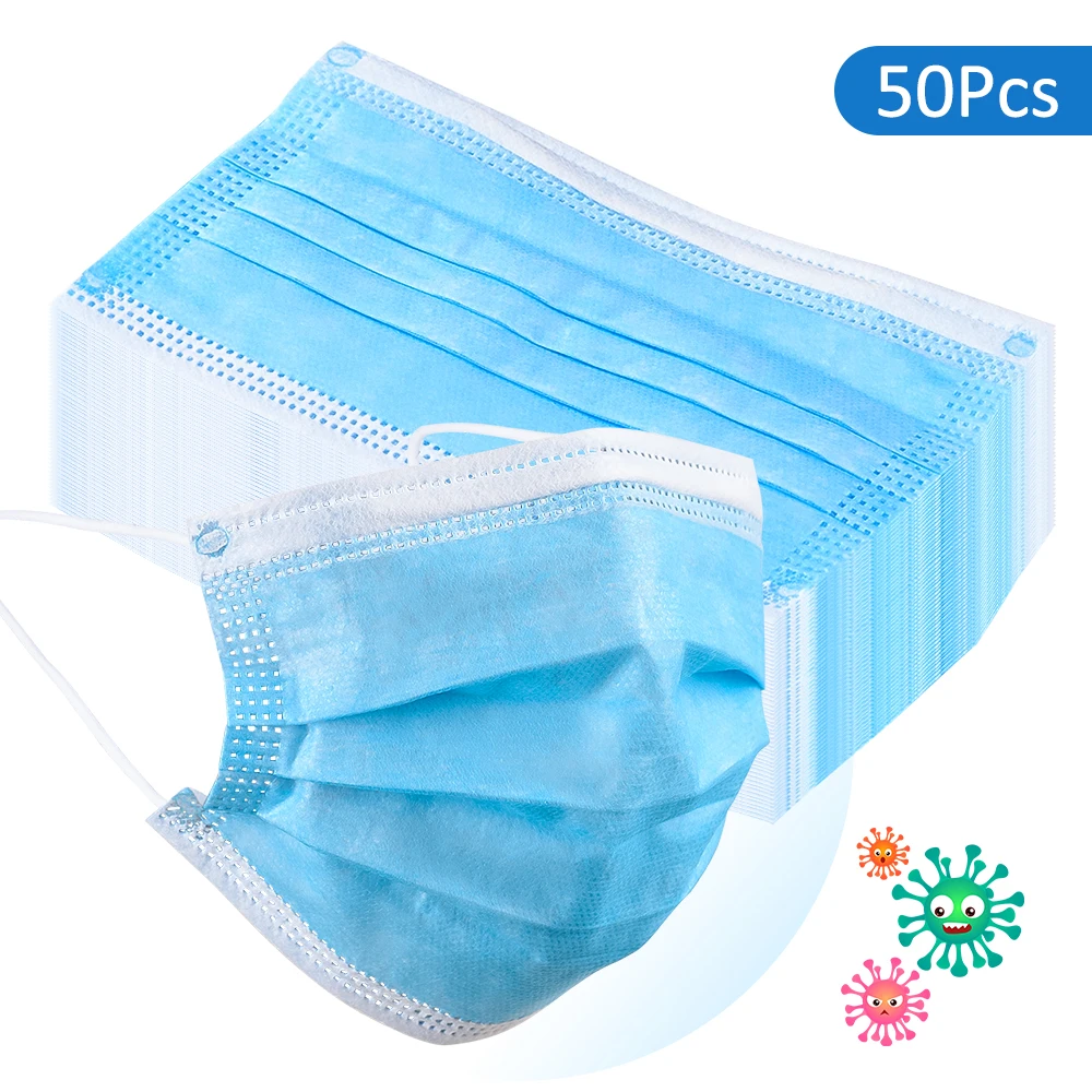 

50PCS Disposable Face Medical Masks Surgical 3-Ply Nonwoven Elastic Mouth Soft Breathable Face Anti Dust Mask Fast Shipping