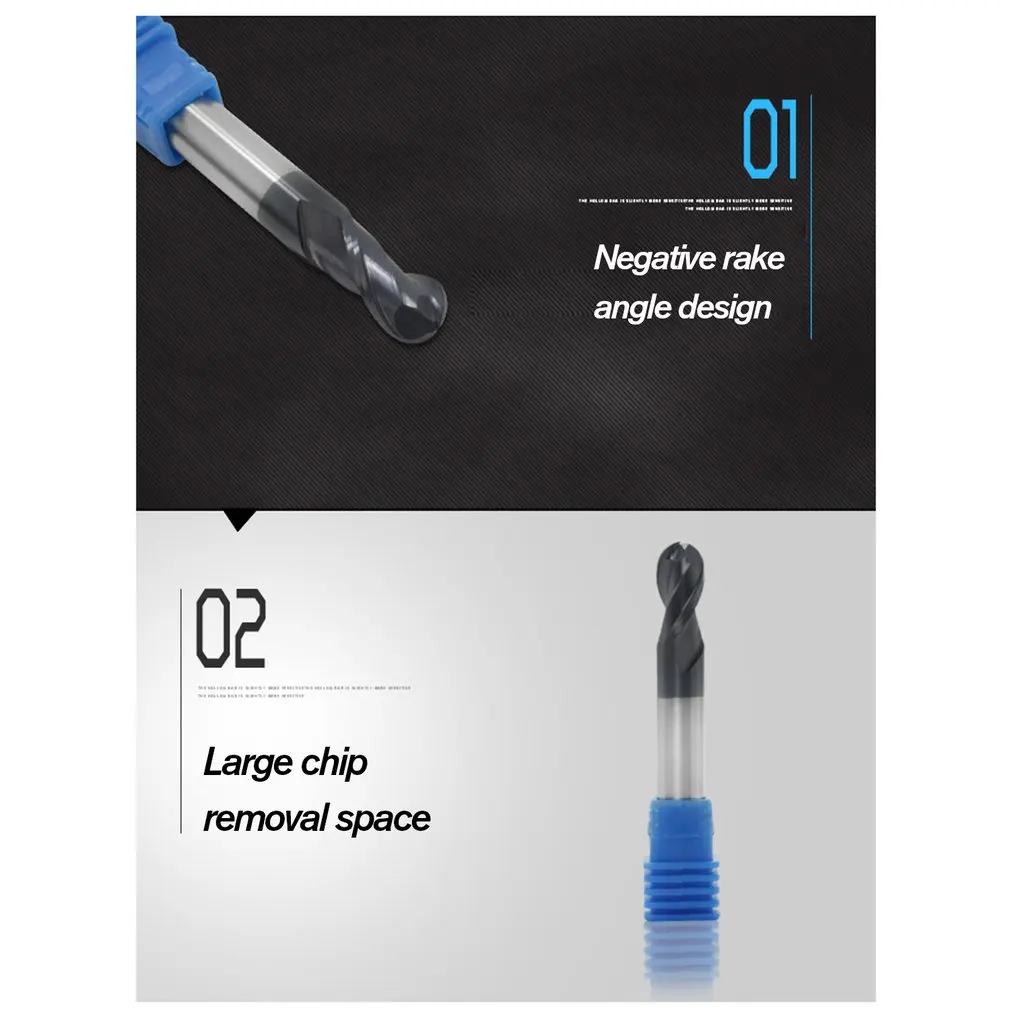 6pcs 45 Degree Tungsten Steel Milling Cutter CNC Numerical Control Tool Straight Shank Two-edge Outer R Cutter Ball End Mill