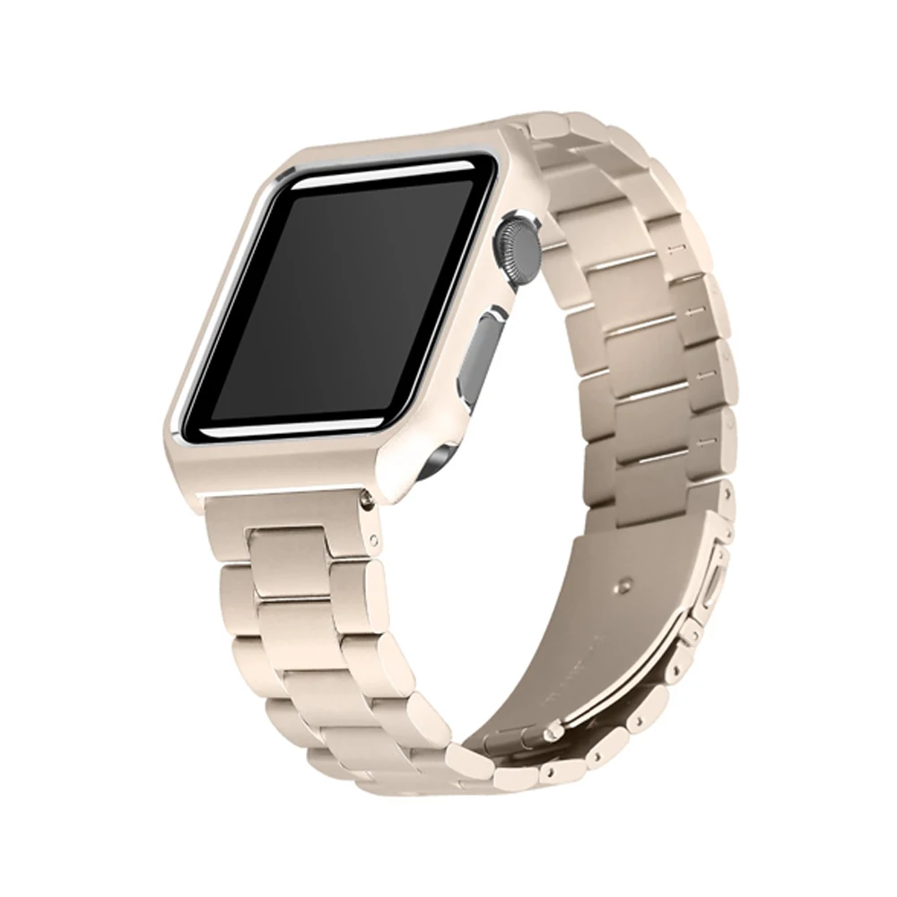 Чехол+ ремешок для Apple watch band 4 44 мм 40 мм iWatch 3 band 42 мм/38 мм металлический браслет из нержавеющей стали ремешок+ чехол для часов