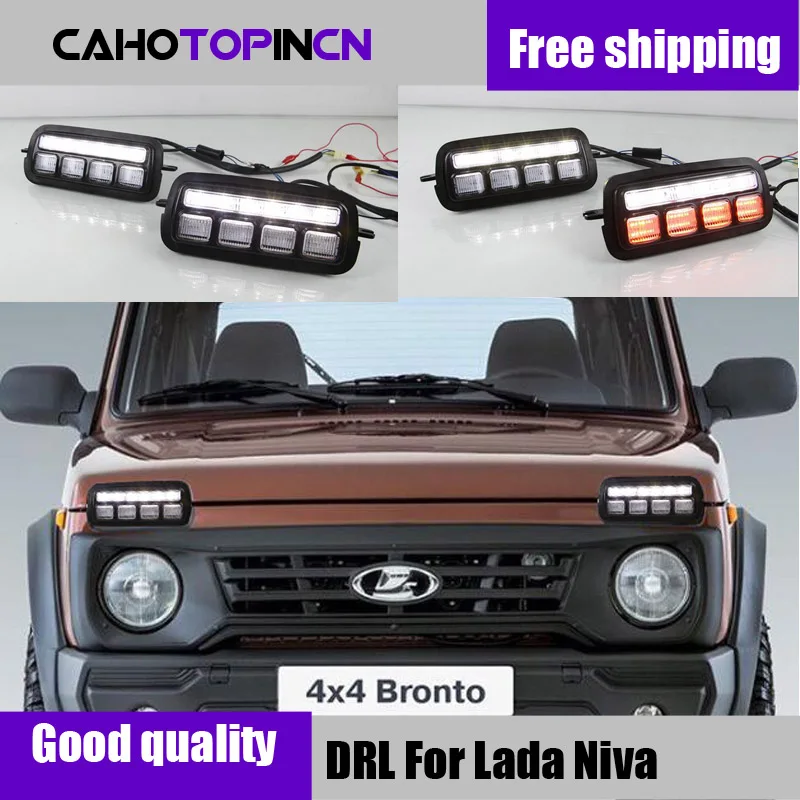 

2 Pcs Car Styling Accessories LED Daytime Running Lights for Lada Niva 4x4 1995 - 2019 with Running Turn Signal Light Lamp DRL