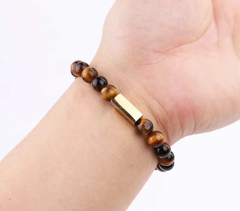 7 Chakra Bracelet Yoga Power Bracelet Free Custom Text Gold Stainless Steel Charm Male Beaded Elastic Bracelet Gift Men women - Image 4