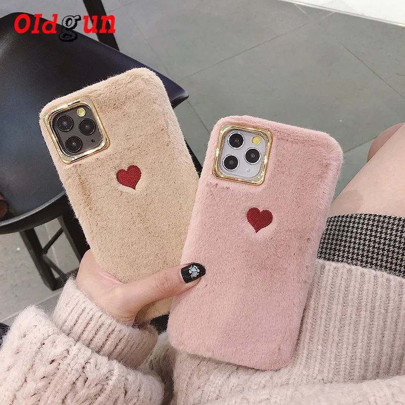 

2019 hot sale limited edition solid color couple love plush soft silicone mobile phone case for Iphone 11case feel comfortable