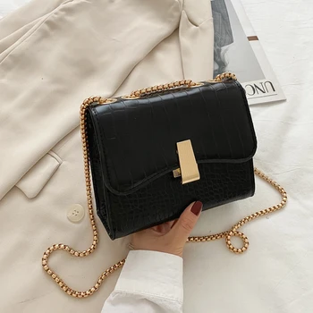 

Bags for Women 2020 New Fashion Chain Shoulder Bags High Quality Alligator PU Leather Ladies Luxury Small Crossbody Bag Black