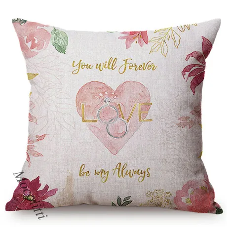 Nordic Valentine's Day Water Color Flowers And Letters For Love Decoration Sofa Throw Pillows Cotton Linen Square Cushion Cover M192-1
