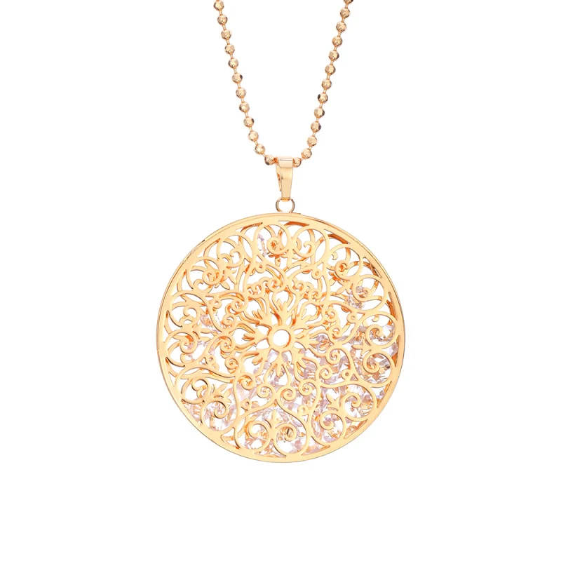 kc gold Серебряная Золотая круглая подвеска, длинное ожерелье, цепочка для свитера, модное ювелирное изделие, геометрический цветок, полое ожерелье для женщин, подарок, новинка - Окраска металла: kc gold