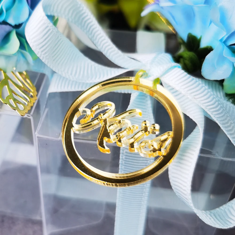 Personalized Acylic Gold Mirror Tags For Wedding Favors Baby Shower Round Table Decoration Tag For Engagement Anniversary (2)