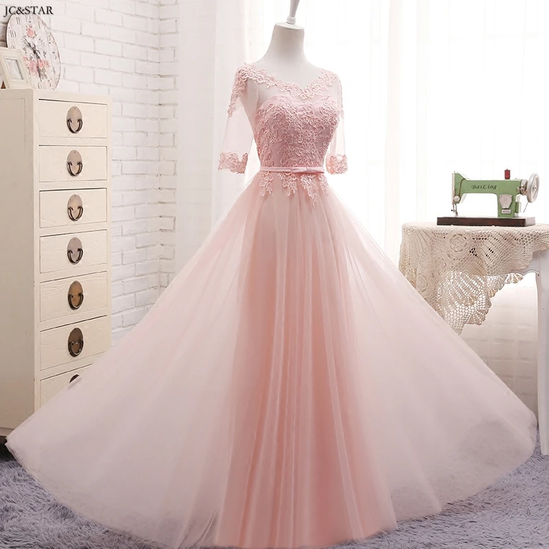 Pink Новинка, тюль, аппликация, 3 стиля, пыльно-розовый, темно-синий, кремовый, синий, серебряный, Платья для подружек невесты, элегантное платье для женщин, для свадебной вечеринки - Цвет: Pink