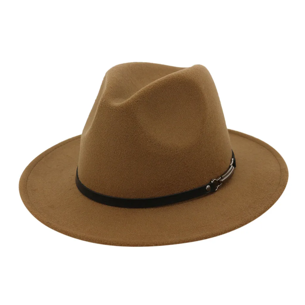 Vintage Wool Fedora Hat Women Men Wide Brim With Belt Buckle Adjustable Caps Gentleman Elegant Jazz Caps#YL5