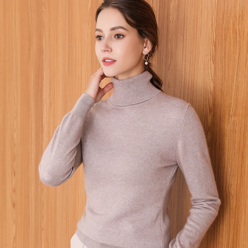 

New Women's High Collar Lapel Cashmere Sweater Wool Sweater Pullover Slim Warm Solid Color Base Elastic Sweater