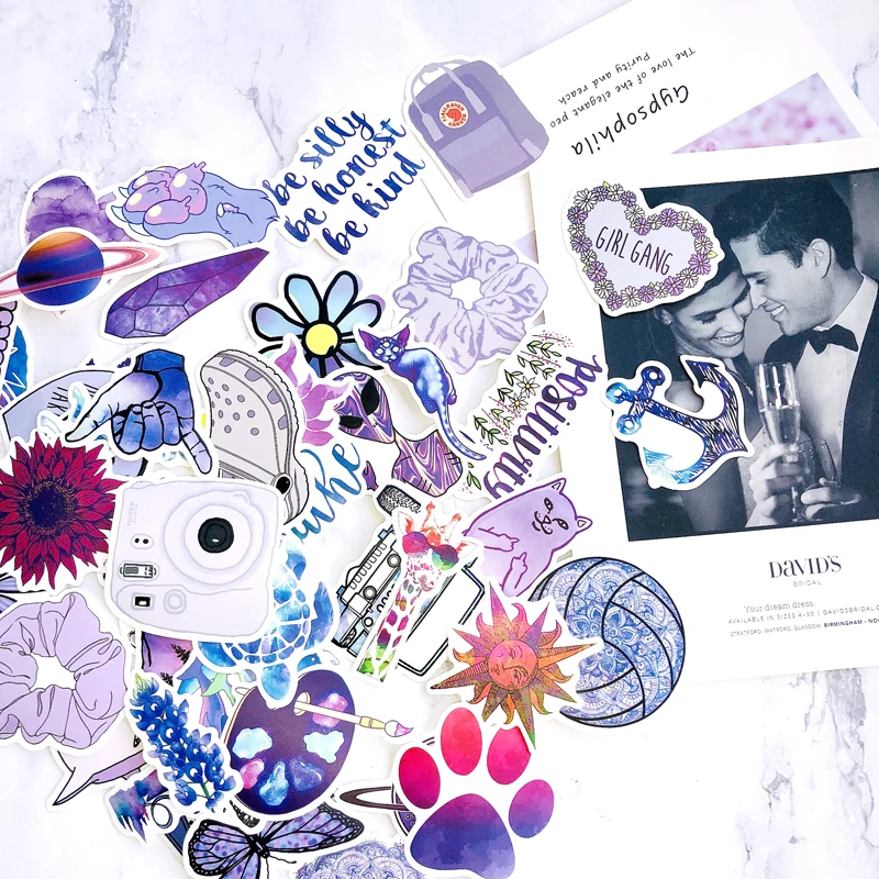 

50Pcs Cartoon Cute VSCO GIRL Purple Stickers Skateboard Suitcase Laptop Guitar Water Bottle Decal Sticker Waterproof